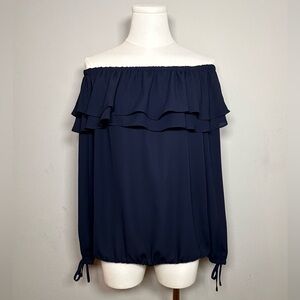 Michael Kors Navy Off Shoulder Ruffle Top – Women’s M